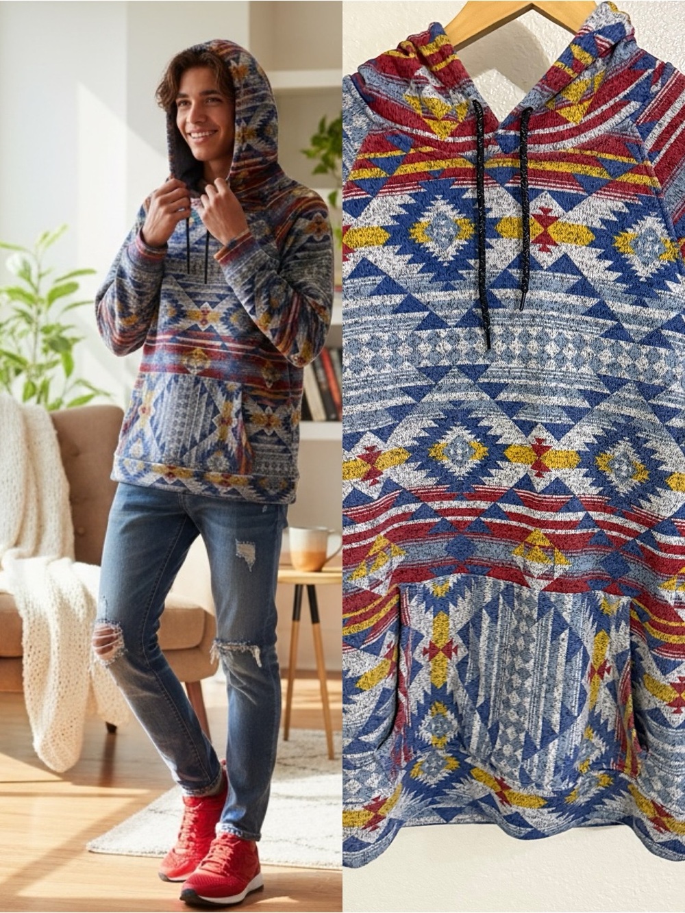 Brooklyn Cloth Aztec Southwest Pullover Hoodie Size Medium